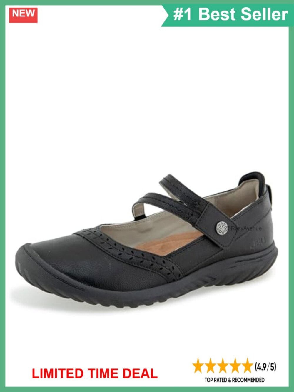 Mary Jane Flats with Arch Support Adjustable Faux Leather Comfort Shoes